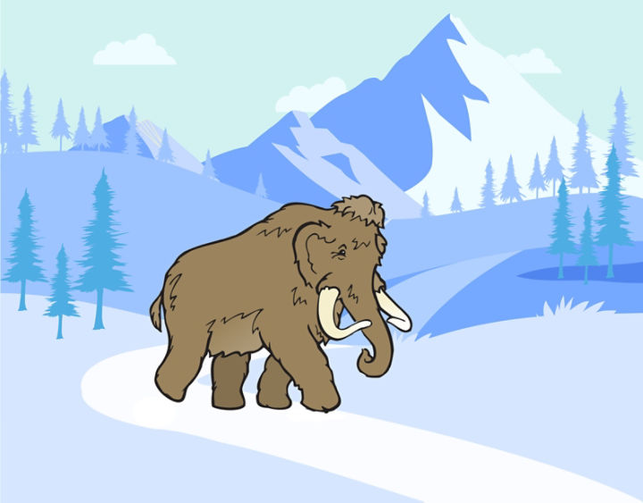 Mammoth walking in the snow 